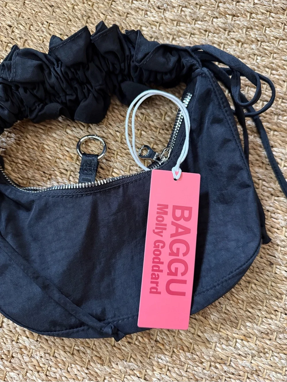 BAGGU x Molly Goddard Mini Ruffle Crescent Bag Black Recycled Nylon NWT